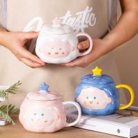 网红韩版可爱手绘马克杯ins女学生卡通陶瓷杯原宿风情侣杯带盖勺