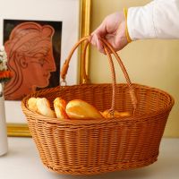 仿藤编手提菜篮子采购篮手工编织塑料提篮菜市场买菜柳编购物篮子