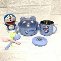 304 儿童不锈钢餐具卡通防烫带防尘盖学吃饭碗训练套装辅食碗水杯