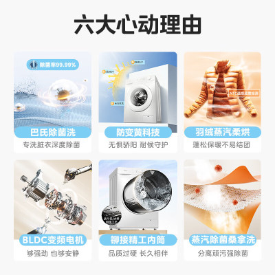 美的(Midea)滚筒洗衣机全自动家用10KG大容量洗烘一体机 变频电机 十年防变黄 蒸汽除菌 MD100V11FPRO