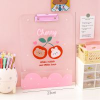 卡通A4文件夹单夹小清新板夹试卷夹垫板夹写字板票据夹资料夹办公 透明板夹-樱桃熊兔 单个[送礼品]