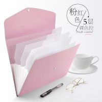名马风琴包文件夹学生手提卷子夹多层学生试卷夹学生考试袋资料夹 5格/风琴包/粉色(赠分类标签)