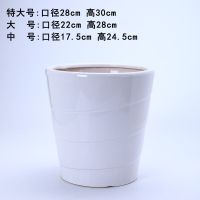 花盆陶瓷高款白色庭院落地种树虎皮兰绿萝花瓶特大清仓北欧简约 线圈白釉高款(送塑料托盘) 中号