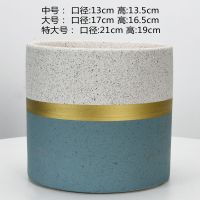 特大号陶瓷花盆北欧简约圆形螺纹家用绿植盆栽虎皮兰花盆清仓特价 WS866-斑点上白下兰 中号