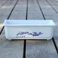 长方形塑料树脂仿陶瓷花盆小大号水培水仙铜钱草睡莲无孔花盆清仓 白色22.5*13.2*7.2 1个装[无孔]