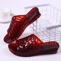 凉鞋女夏季2021新款水晶厚底坡跟露趾果冻高跟妈妈时尚防滑凉拖鞋[12月5日发完] [SD-2168水晶坡跟女拖]枣红色