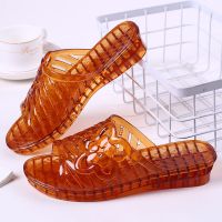 凉鞋女夏季2021新款水晶厚底坡跟露趾果冻高跟室外妈妈防滑凉拖鞋[12月5日发完] [SD-2168水晶坡跟女拖]焦糖色