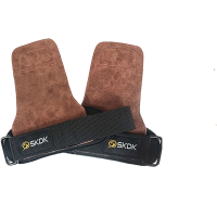 牛皮护掌硬拉辅助带引体向上助力带男女单杠护手健身防茧划船手套 不露指款3毫米-SKDK标棕色 牛皮一双装