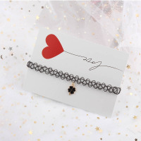 脖子饰品锁骨链女韩国黑色颈带蕾丝四叶草项链首饰脖链项圈女 鱼丝花藤颈链