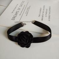 复古玫瑰花朵choker黑色项链锁骨链脖子饰品项圈女颈带 黑色玫瑰花-1.5cm宽