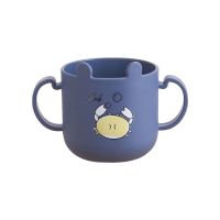 创意卡通儿童餐盘6件套装 防摔家用环保麦秆幼稚园分格快餐盘餐具 晨雾蓝螃蟹双耳杯