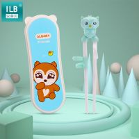 儿童筷子训练筷专用练习筷宝宝学习筷婴儿学习筷防滑宝宝餐具套装 猫头鹰学习筷 绿色 +鸡翅筷(18厘米)