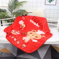儿童云毯双层加厚冬季包边新生小宝宝婴幼儿园卡通毛毯子午睡盖毯 红色小号110x100包边1.3斤 双层加厚云毯-简易包装
