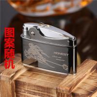 百诚煤油打火机一键按压点火防风创意个性复古老式超薄户外便携男 黑色 裸机