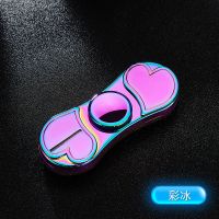 七夕心形爱心usb充电防风打火机手指尖陀螺改字桃心点烟器送男友 (不刻字款) 08可改灯款(银色)