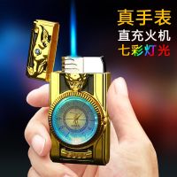 手表打火机充气七彩带灯直冲防风创意个性高档送潮男友礼物批发潮 %#手表[生肖牛气冲天]金色(简装)