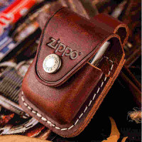 Zippo打火机套子头层牛皮真皮套多种款式黑色棕色可选常规机通用 皮套A款棕色