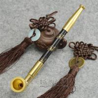 传统手工烟斗老式烟袋锅旱烟袋黄铜烟锅实木烟杆玛瑙烟嘴 烟斗城 15厘米铜嘴小锅
