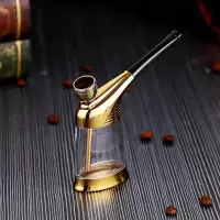 YIYO高档两用型过滤水烟斗水烟壶多重过滤水烟嘴水烟筒循环水烟袋 YIYO-802双烟锅两用型(金色)