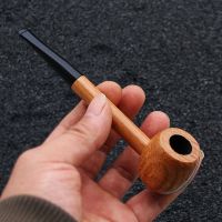 弯式中国过滤手工黑檀木男士铁锅烟具烟斗非实木老式烟嘴 清洗型过滤大号实木烟斗:烟袋通条