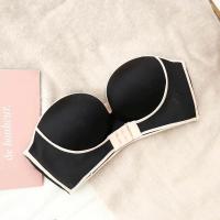 隐形bra无肩带内衣女聚拢防滑文胸无钢圈抹胸式调整型裹胸小胸罩 黑色 32/70AB