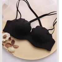 中厚美背少女甜美简约贝壳杯内衣套装性感深V小胸聚拢防滑文胸罩 墨玲珑中厚杯黑色单件 34/75A