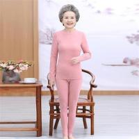 中老年女士德绒无痕保暖内衣自发热秋衣打底套装妈妈恒温棉毛衫冬 皮粉色 XL[建议90斤以内]