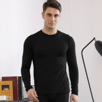 冬季保暖内衣男套装黑灰白色加绒半中高领秋衣秋裤男薄绒打底裤男 黑色薄绒单上衣 M