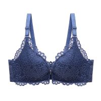 前扣性感蕾丝内衣女薄款小胸聚拢收副乳上托无钢圈调整型套装文胸 蓝色 单件 32A/70A
