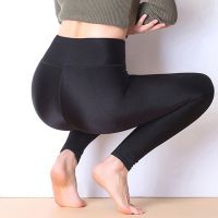 薄款/加绒 黑色冰丝光泽裤外穿打底裤保暖棉裤弹力加绒裤大码女裤 黑色[薄款] S[80-90斤]