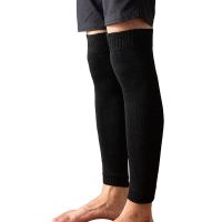 男士过膝袜套冬季保暖高筒长筒袜加绒加厚毛圈中老年护膝护腿袜女 黑色 1双-护膝男女均码-建议140斤内