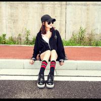 过膝袜子女韩版长筒袜ins潮秋冬瘦腿防滑大腿袜加长日系护膝袜套 黑红36小腿袜