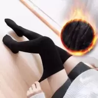 冬季袜子女加厚加绒长筒袜长袜过膝防滑大腿袜春秋冬厚高筒袜护膝 1双黑色[加绒加厚过膝]