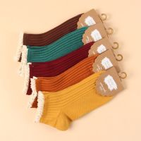 5双袜子女韩版日系复古潮流学生棉袜个性百搭ins潮短袜花边女船袜 日系复古色5双