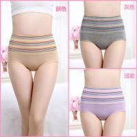 3条装 95棉高腰女内裤收腹条纹性感棉质面料透气提臀 3条装A组合 杏色 灰色 浅紫 L码适合(80-105斤内)