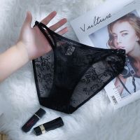 蕾丝女内裤超薄骚透视透明诱惑高叉细带情趣中腰网纱丁衣裤女无痕 1条装#黑色 M 70-110斤