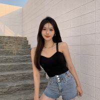 吊带设计感小众外穿潮修身内搭短款带胸垫上衣夏季白色打底背心女 1件黑色 均码[建议80-130斤]