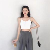 新款百搭背心女黑色学生女吊带露肚脐外穿打底吊带背心女内搭上衣 白色吊字 (单件装) 小均码-(建议70-105斤) 1