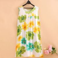 人造棉连衣裙大码宽松韩版清新吊带睡裙棉绸睡衣女绵绸睡裙女夏 清淡花朵A款 均码(100-150斤以内)