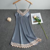 睡衣女夏天吊带睡裙性感仿真丝春夏季薄款女士睡衣家居服2021新款 H333裙 灰色 不带垫 M 建议80-100斤以内