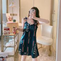 []带胸垫背心冰丝吊带睡裙女夏性感睡衣无袖吊带背心女 冰丝*古驰蓝 M 推荐75-95斤