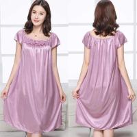 睡衣女夏季冰丝性感吊带睡裙凉爽中长款宽松加大码胖MM薄款连衣裙 8007豆沙 M适合80-100斤穿