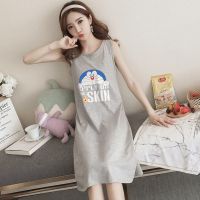 带胸垫无袖背心睡裙女夏季天衣韩版女学生吊带可爱性感家居服宽松 B23 (无胸垫)背心裙-叮当猫 M 建议80-100斤