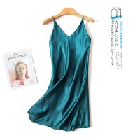 吊带睡裙女夏露背性感仿真丝冰丝可外穿韩版舒适简约款家居服 335墨绿 M 参考[80斤-100斤]