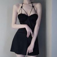 梦幻:温柔可人 性感镂空吊带睡裙钢托聚拢内衣美背睡衣 黑色