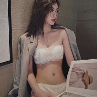 白色无肩带内衣内裤一套女小胸聚拢无钢圈文胸少女防走光抹胸bra 香槟金[单件] 32/70A