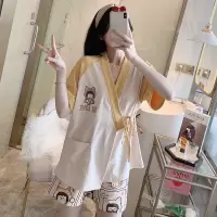 和服睡衣女棉质薄款短袖短裤夏季ins风日系甜美休闲家居服套装夏 和服1600#肉酱 M [建议80-100斤]