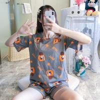 2套价[]新款睡衣女夏短袖卡通休闲女士宽松家居服套装 [短袖]1 灰色小熊[一套] M