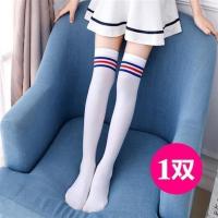 儿童长筒袜子女春秋款女童中筒袜防蚊袜舞蹈过膝堆堆袜男童足球袜 白底红蓝条[1双] 小码(建议身高90-115cm)