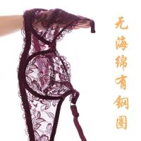 无钢圈超薄文胸薄款内衣女士聚拢蕾丝性感大胸显小无海绵大码胸罩 酱红[有钢圈无海绵] 70B 32B